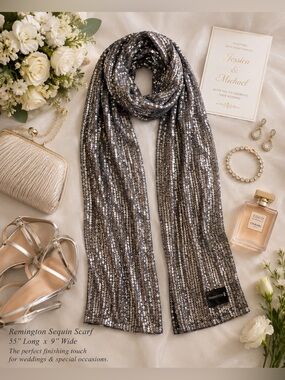 Remington Silver Sequin Evening Scarf Shawl Formal Party Wrap Glam One Size